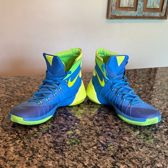 Nike 2015 Hyperdunk Zoom Blue and Neon Green High-Top Sneakers EUC 10.5 - Picture 6 of 13
